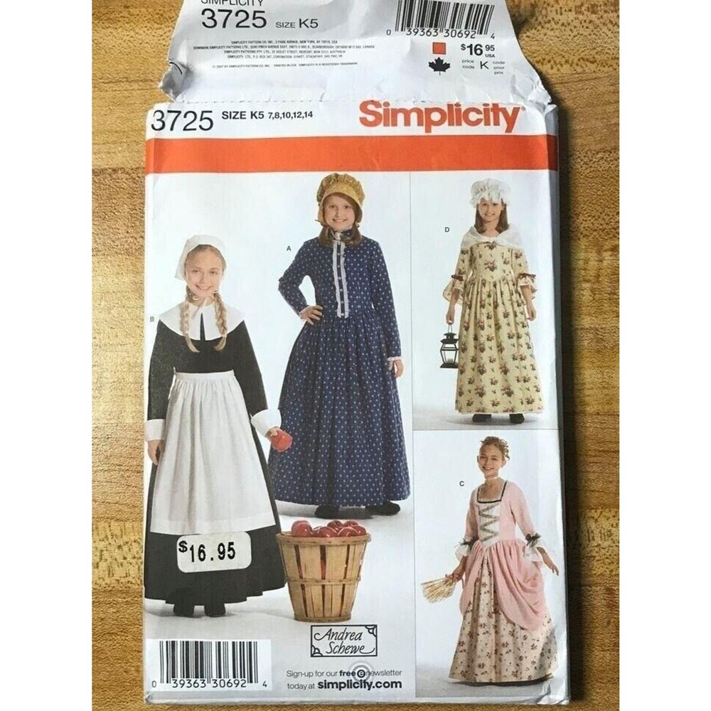 #3725 Simplicity Girls costume sewing pattern 7-14